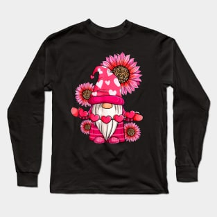 Happy Valentine's Day Gnome with Leopard Sunflower Valentine Long Sleeve T-Shirt